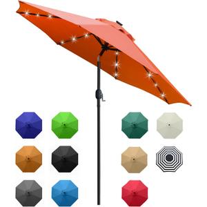 Sunnyglade 9' Solar LED Lighted Patio Umbrella with 8 Ribs/Tilt Adjustment and Crank Lift System (Orange)