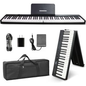 AiJoy ASP-10F 88-Key Piano Keyboard Portable Folding Piano with Semi-Weighted Keyboard, USB-MIDI, Sustain Pedal and Stand, Electric Keyboard Piano for Beginners, Black