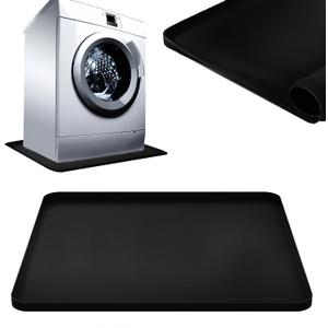 2727 inch Washer Drain Pan Silicone Mat, With Raised Edge Washing Machine Silicone Mat, Multi-function Non Slip, Soft Foldable Portable Waterproof Pad Black