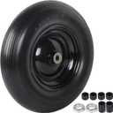 4.80/4.00-8" Flat Free Tire and Wheel - 16 Inch Solid Rubber Wheelbarrow Tires with 5/8" and 3/4" Ball Bearings, 3" Centered Hub (Extra Adapter kit includes Bearing, 1" and 1/2" Nylon Spacers)