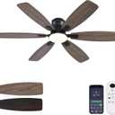 Ceiling Fans with Lights, 52 Inch Low Profile Ceiling Fan with Light and Remote Control, Flush Mount, Reversible, 3CCT, Dimmable, Quiet, Brown Ceiling Fan for Bedroom Indoor/Outdoor Use