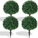 4Pack Artificial Boxwood Topiary Ball Trees,Fake Shrubs Bushes | Fake Evergreen Plants with Ground Spike,UV Resistant, No Maintenance,Faux boxwood for Outdoor Indoor Front Porch Garden Decor