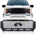 ToxicStorm Mesh Grille Matte Black Front Grill Replacement Compatible for Ford F 150 2021-2022 with 3 Amber LED Lights
