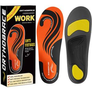 Work Orthotic Insoles for All Day Comfort, Anti Fatigue High Arch Support Shoe Inserts Men Women for Relieve Foot Pain, Plantar Fasciitis, Work Boot Insoles for Standing All Day-L (L(Men's 9.5-10.5/ Women's 10.5-11.5)--290mm, Orange (Weight Under 200 Lbs))