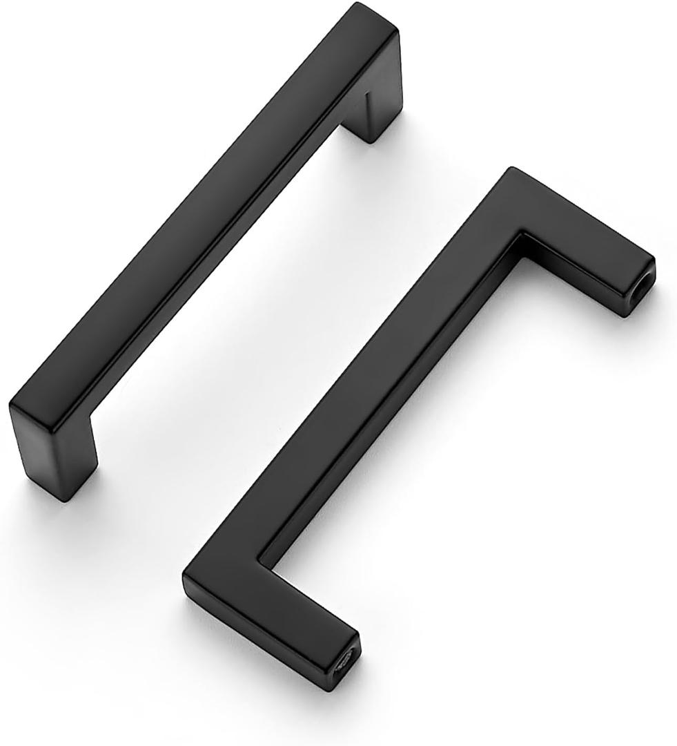 Ravinte 10 Pack Solid Kitchen Cabinet Handles Matte Black Cabinet Pulls Slim Drawer Pulls with 3 Inch Hole Center Square Bar Kitchen Cupboard Hardware