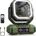 Portable Camping Fan 40000mAh Battery Powered, Rechargeable Camping Fan with Remote & LED Light, 4 Speed Strong Airflow & 3 Colors Light for Desk/Outdoor/Tent/Camping/Fishing, Army Green, 10.6"L x 5.5"W x 13"H