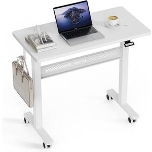 Mobile Standing Desk with Wheel, Pneumatic Height Adjustable Standing Desk for Walking Pad, Rolling Computer Workstation with 28.3"42.5" Height, 31.5" x 15.7" Desktop for Home Office (White)