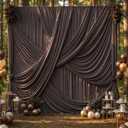 50ft12ft Brown Backdrop Curtains for Wedding Parties, 10 Panels Wrinkle Free Polyester Photo Backdrop Drapes Back Drop Cloth for Birthday Photography Background