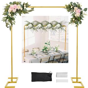 Nisoger 8.2 FT Wedding Arch Rectangle Stand Square Backdrop Stand , Extra Clamps to Table Rod Stand, Adjustable Photo Booth Background Kit, Balloon Arch Stand for Birthday Party Baby Shower Decor (Matte Gold)
