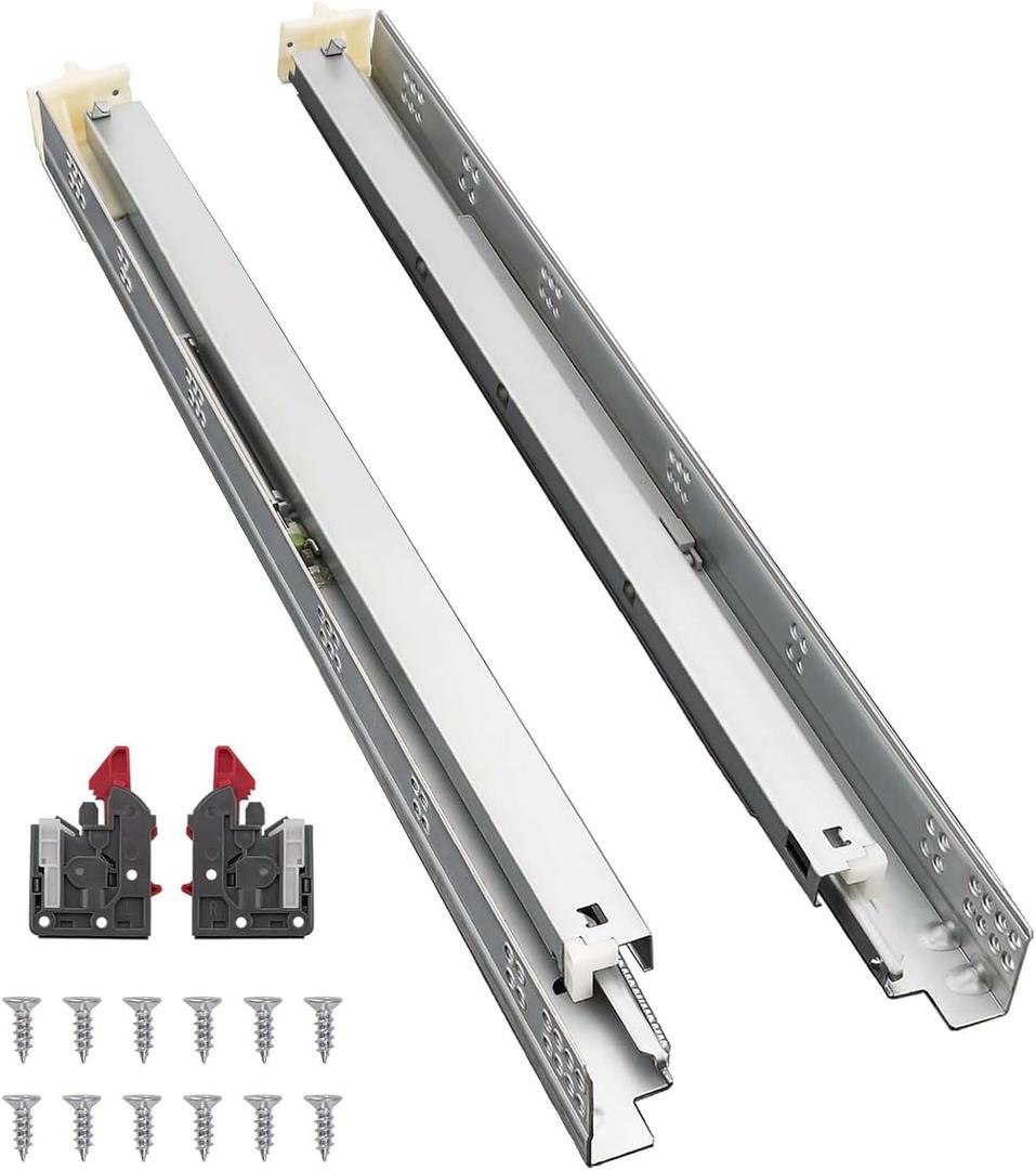 Probrico 1 Pair 21 Inch Undermount Drawer Slides, Full Extension Concealed Drawer Runners Soft Close Bottom Mount Drawer Slides with Rear Mounting Brackets Locking Devices