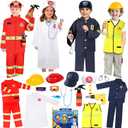 Toddler Dress Up Clothes, Kids Role Play Costumes 4 In 1 Set-Police Doctor Fireman Engineer for Kids Boys and Girls 3-8, Career Dress Up Pretend Play Toys, Birthday Halloween Christmas Gifts