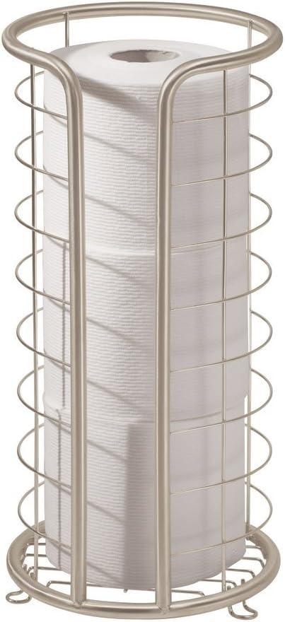 mDesign Metal Free Standing Toilet Paper Organizer Stand, 3 Rolls Of Jumbo Toilet Tissue Storage, Bathroom Decor Accessory For Under Sink, Vanity, And Inside Cabinet Shelf, Omni Collection