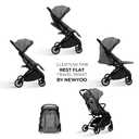 newyoo GlideTow TR18M Travel Stroller, Compact & Lightweight Baby Stroller with Reclining Lay Flat Seat, Luggage Handle & Cup Holder, One-Hand Quick Fold, Gray