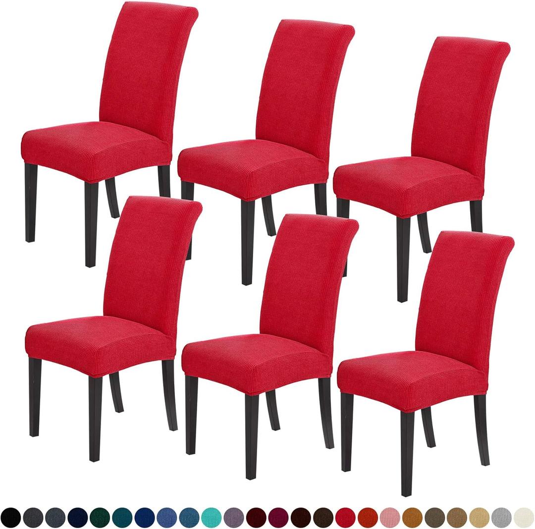 Joccun Christmas Chair Covers for Dining Room Set of 6, Dining Chair Slipcovers Stretch Dining Room Chair Covers Seat Protector,Washable Parsons Chair Cover for Home, Hotel, Banquet (Ruby,6 Pack)