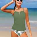 Girls Swimsuit Halterneck 2 Piece Girl Swimsuit with Floral Print Shorts Ruched Girls Tankini Swimsuit 11-18 Years (Green)