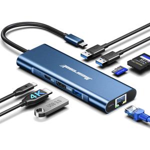 Hiearcool USB C Hub, 8in1 USB-C to 4K 60Hz HDMI Docking Station, USBC Ethernet Multi-Port Adapter 100W PD Dock Compatible for MacBook Pro Air M1 Dell HP Lenovo and Other C Devices-Midnight Blue