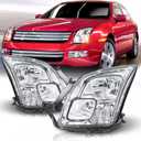 Headlights Assembly Compatible With 2006 2007 2008 2009 Ford Fusion Headlamp Replacement Passenger & Driver Side Chrome Housing