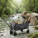 DUMOS Collapsible Wagon Cart, 330lbs Capacity, Gray | Heavy Duty Foldable Utility, Detachable Brake Wheels, Flexible Handle for Beach Garden Sports Grocery Camping