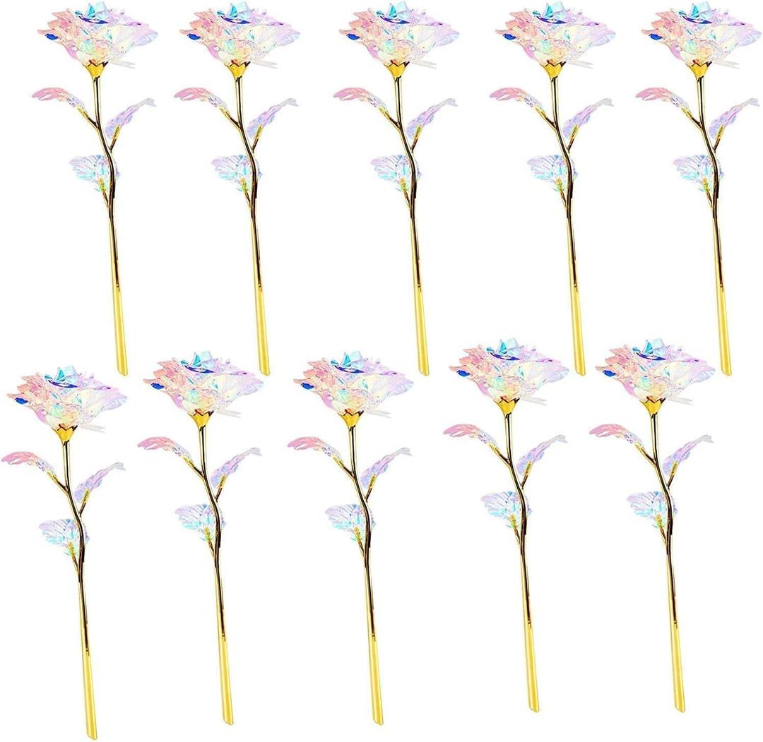 10pcs 24K Colorful Artificial Flower Rose Rainbow Rose Gift Mother's Day Birthday Party Women Gifts Wedding Decorations (10pcs)