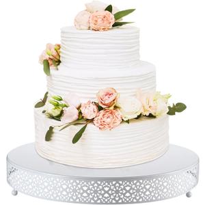 Wenqik Cake Stand 16 Inch Round Metal Cupcake Dessert Wedding Cake Stand Cookies Display Holder Fruit Serving Tray for Table Wedding Birthday Anniversary Party(White)