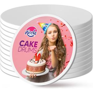 RICCLE Cake Boards - 12 Inch Cake Drums - Smooth-Edged Pack of 12 Cake Drum - Sturdy Cake Boards 12 Inch Round - Bend Resistant Multi-Layered Cake Base for Minimalist Displays
