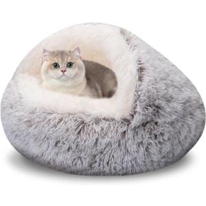GOSALISU Indoor Cat & Small Dog Cozy Heated Bed - Round, Calming, Anti-Slip, Machine Washable, 20in