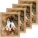 iRahmen 8.5x11 Picture Frame Set of 4, High Definition Real Glass Rustic Brown Frame, Wood Photo Frames 8.5 by 11 Diploma Document for Wall Hanging and Tabletop Display