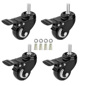 Norgail 1.5 Inch Caster Wheels Metric Size M825mm Threaded Stem Casters Castors Wheels, 360 Degree Direction with Brakes Industrial Wheel Furniture Caster DIY Tools Pack of 4