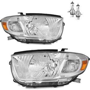 Headlights Assembly for 2008-2010 Toyota Highlander, Sport Utility Headlamp Replacement Chrome Housing Driver & Passenger Side (Chrome | With High & Low Beam Bulbs)