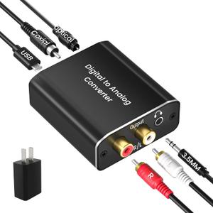 Digital to Analog Audio Converter, Hdiwousp 192 kHz DAC Digital Coaxial and Optical Toslink to Analog 3.5mm Jack and RCA (L/R) Stereo Audio Adapter with Optical Cable for HDTV Home Cinema, Aluminum
