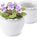 2pcs 6.5 * 4.6 * 4 inch White African Violet Flower Pot Ceramic Self Watering Flower Pot Simple Plant Self Watering Pot Indoor Flowers High Absorption Herbaceous Flower Pot