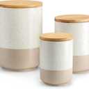 vancasso Sabine Ceramic Canister Set with Airtight Wood Lids - 3-Piece Kitchen Storage for Flour, Sugar, Coffee, Tea & Spices - Modern Countertop Decor