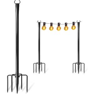 2 Pack Heavy-Duty String Light Poles for Outside with Fork, Adjustable Lighting Hanging Post Accessories for Patio Furniture Set Patio Decor Outdoor Decor Backyard Yard Pergola Garden Decorations