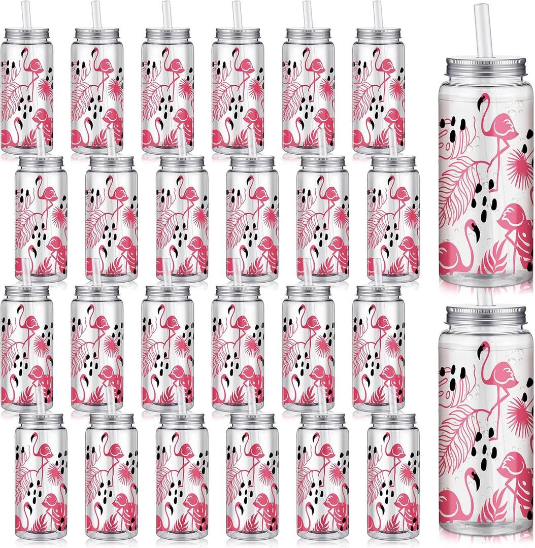 24 Pcs Flamingo Plastic Cups with Lids and Straws Flamingo Party Favors Bachelorette Cups 13.5oz Reusable Drinking Tumblers Bulk for Juice Water Coffee Tea Hawaiian Summer Beach Pool Birthday Party