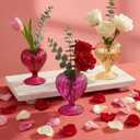 Valentines Heart Shaped Glass Vase for Flowers Red Rose Champagne Transparent Flower Vases Table Centerpiece Decor Valentines Gifts for Women Table Living Room Office House Decoration, Multicolor