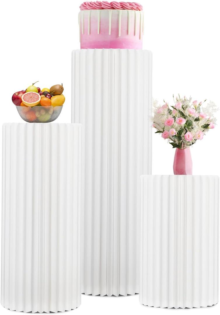 Cylinder Stands for Party Paper Pillars Cake Pedestal Stand for Display Decoration Cylinder Table for Parties (18.9in+26.8in+34.65in)