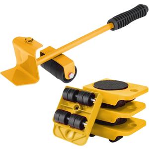 Huakaile Heavy Duty Furniture Lift Mover Tool Set, 1322 Lbs Load Capacity Furniture Lifter with Wheels Pallet, Adjustable Appliance Rollers Dolly for Table Refrigerator Floors Cabinet (Yellow)
