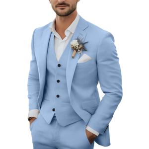 Men's 3 Piece Linen Suits Casual Lightweight Blazer Jackets Vest Pants Set for Wedding Business Prom Suit (X-Large)