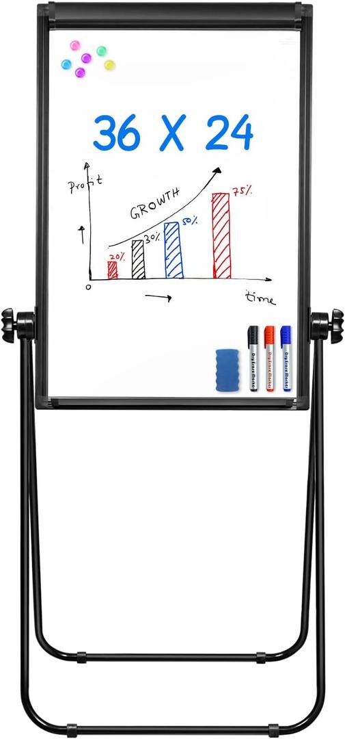 Stand White Board - 36x24 Magnetic Dry Erase Board Flipchart Easel Whiteboard, 3' x 2' Double Sided Easel Board Portable Whiteboard (Black)