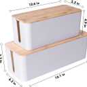 2 Pack Large Cable Management Box Wooden Style Cord Organizer and Cover for TV Wires, Computer, Router, USB Hub and Under Desk Power Strip Safe ABS Material and Baby-Pets Proof Lock (White)