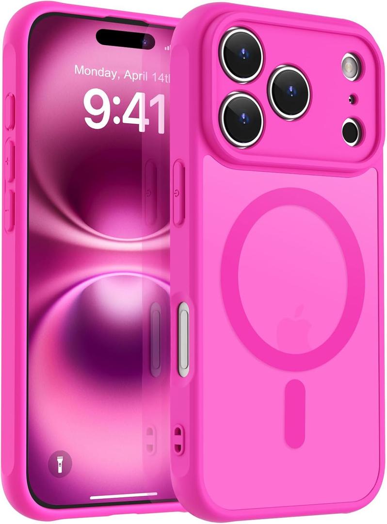 MOCCA Magnetic for iPhone 17 Pro Max Case, (Compatible with Magsafe) (16FT Military Grade Protection) Full Camera Protection Anti-Fingerprint Slim Translucent Matte Phone Cover 6.9",Hot Pink