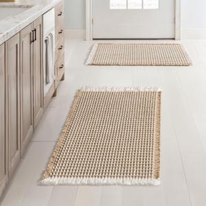 MIULEE Set of 2 Waffle Bathroom Rugs, Boho Bath Rugs Non Slip Washable, Super Absorbent Bath Mats, Ultra Soft Rubber Backed Shower Mats for Bathroom Floor, Tub, Brown & White, 17x24 Inch