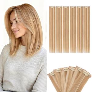 Benehair 6 PCS Clip in Short Hair Extensions Real Human Hair Seamless & Invisible for Women InstantVolume Highlight Length for Daily Use 10" GoldenBrown&Bleach Blonde