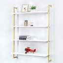 Industrial Metal Wall Shelf,Floating Wood Shelves Wall Mounted,36in Real Wood Book Shelves,4 Tier for Bedrooms Office