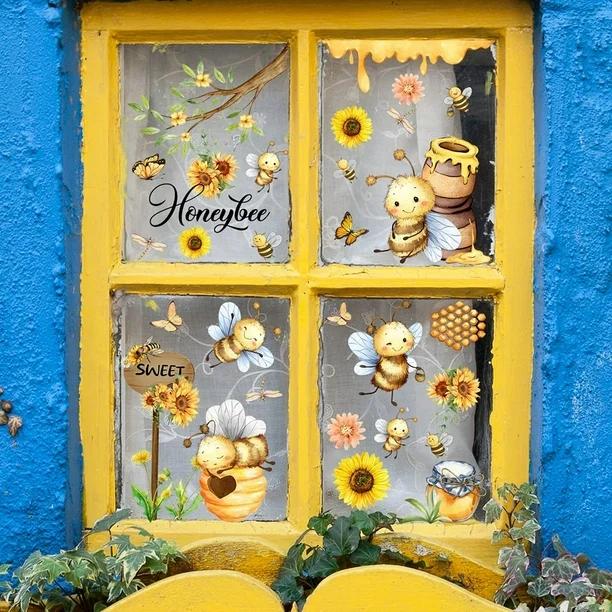 Industrious Bee Butterfly Sunflower Flower Static Wall Sticker Decoration