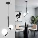 Modern Pendant Light Fixture Black Globe Pendant Lights Kitchen Island White Frosted Milk Glass Sputnik Chandelier Vintage for Kitchen, Office, Entryway (2-Light), 1-Pack