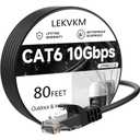Cat 6 Ethernet Cable 80 ft High Speed 23AWG RJ45 Internet Cable for Outdoor & Indoor Support CAT6 Network Solid Black Computer LAN for PC80Feet