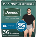 Depend Fresh Protection Adult Incontinence Underwear for Men, Disposable, Maximum, Extra-Large, Grey, 144 Count (4 Packs of 36), Packaging May Vary