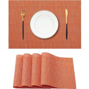 Leetaltree Orange Placemats Set of 4 - Heat Resistant Non-Slip Place mats for Dining Table, Washable Durable PVC Vinyl Woven Table MatsOrange, 4