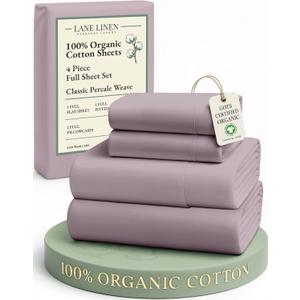LANE LINEN Eco Friendly 100% Organic Cotton Bed Sheets Full Size, Fully Elasticized Reinforced Seams, Machine Washable Naturally Cooling Full Sheet Deep Pocket Bedding- Lilac